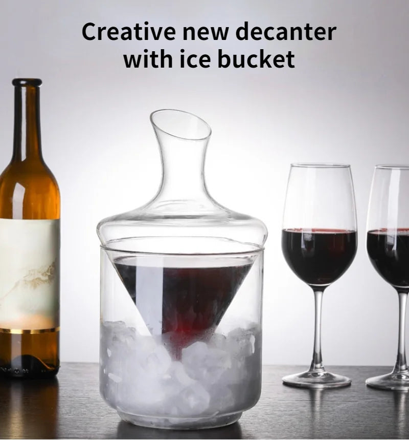 Funny Art 1000ml con secchiello per il ghiaccio Decanter senza piombo Crystal Glass whisky Vodka Brandy Bottle Bar Festival Hip Flask Wine Set