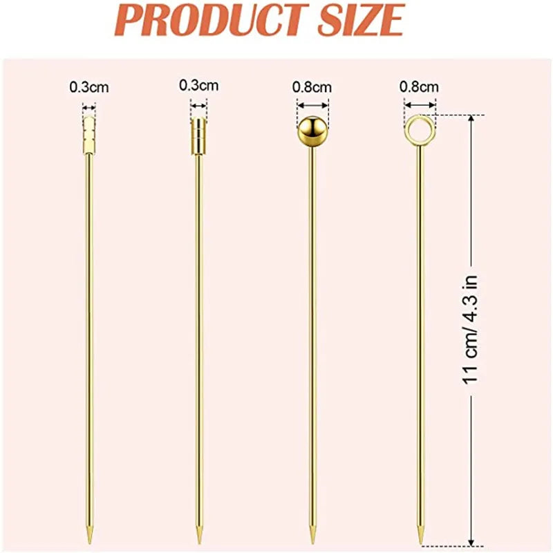 10 pezzi 304 scelte per alimenti in acciaio inossidabile bastoncini da Cocktail riutilizzabili scelte per bevande riutilizzabili scelte per Martini stuzzicadenti scelte per frutta