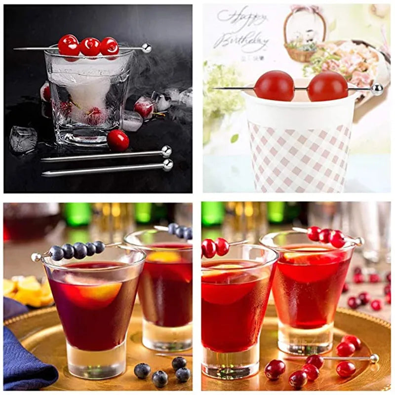 10 pezzi 304 scelte per alimenti in acciaio inossidabile bastoncini da Cocktail riutilizzabili scelte per bevande riutilizzabili scelte per Martini stuzzicadenti scelte per frutta