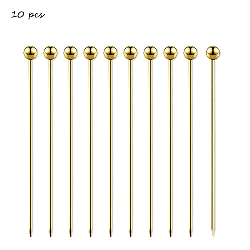 10 pezzi 304 scelte per alimenti in acciaio inossidabile bastoncini da Cocktail riutilizzabili scelte per bevande riutilizzabili scelte per Martini stuzzicadenti scelte per frutta