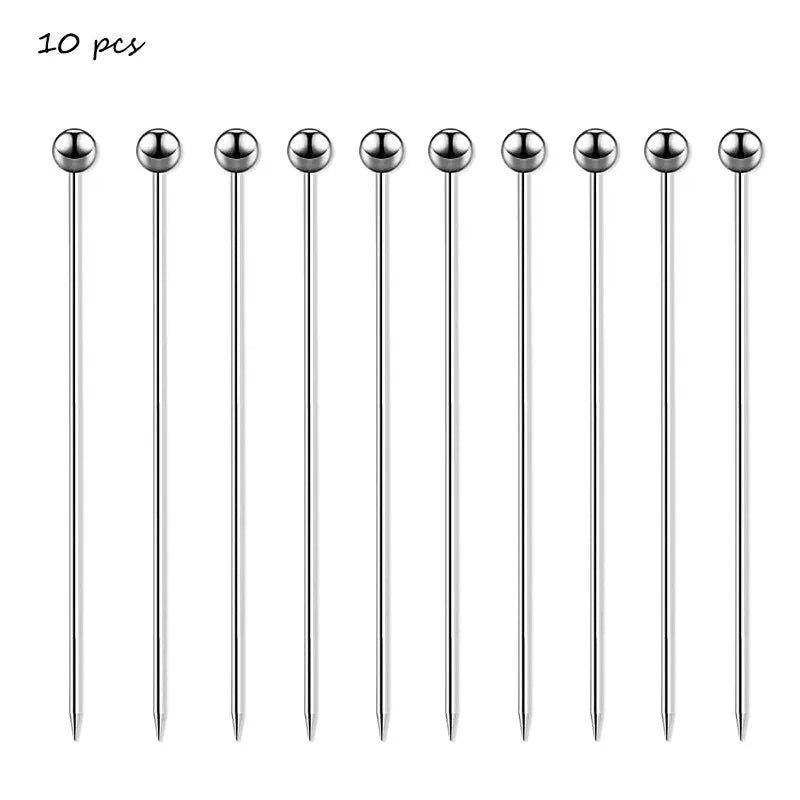 10 pezzi 304 scelte per alimenti in acciaio inossidabile bastoncini da Cocktail riutilizzabili scelte per bevande riutilizzabili scelte per Martini stuzzicadenti scelte per frutta