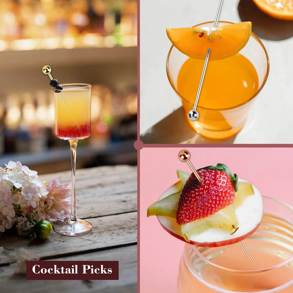 12 pezzi plettri da cocktail in acciaio inossidabile strumenti da bar bastoncini per agitare bevande decorazione bastoncini di frutta riutilizzabili plettro da cocktail per feste