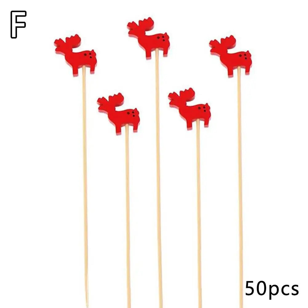 50 pz/set Natale Bambù Cocktail Picks Babbo Natale Fiocco di neve Frutta Dessert Cibo Stuzzicadenti Fornitura per feste di Natale