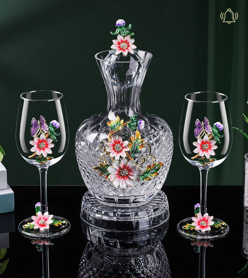 Decanter per tazze di vino rosso in vetro di cristallo smaltato a margherita Utensili per vino di lusso in vetro con piede alto per vino rosso