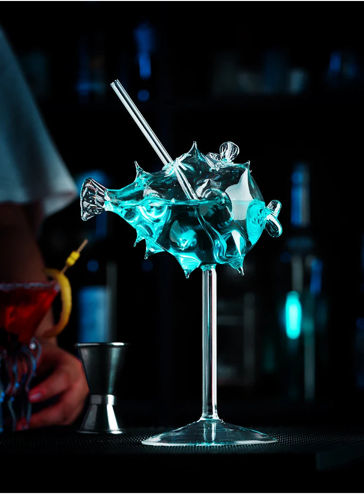 Bicchiere da cocktail creativo con pesciolini, polpo, cigno, uccello, calice trasparente con cannuccia, tazza di succo di vino per feste, bar, discoteca