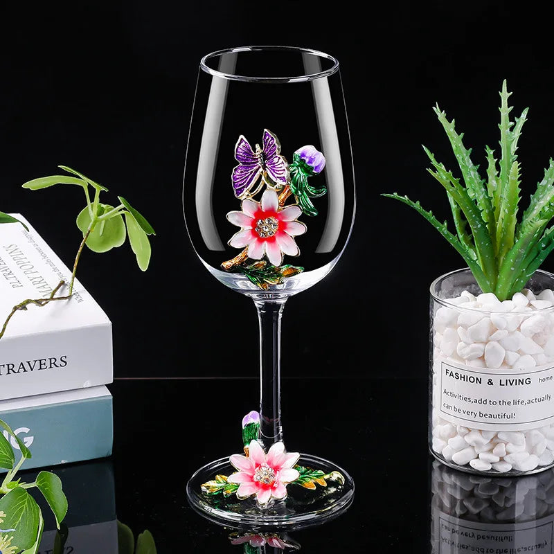 Decanter per tazze di vino rosso in vetro di cristallo smaltato a margherita Utensili per vino di lusso in vetro con piede alto per vino rosso