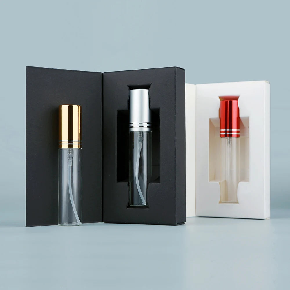 Flacone spray per profumo da 50 pezzi 5ml 10ml con confezione Flacone spray riutilizzabile per profumo sprinkler mini flaconi spray in alluminio