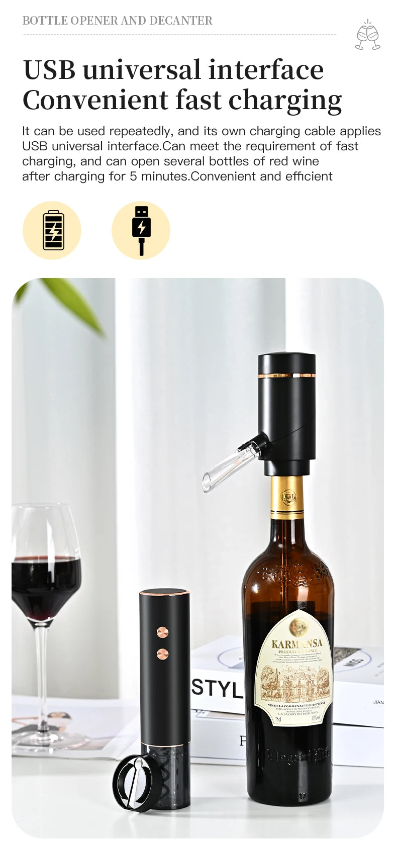 Decanter elettrico ricaricabile con pompa a vuoto veloce Set di apertura automatica per vino Aeratore per vino Decanter rapido elettronico