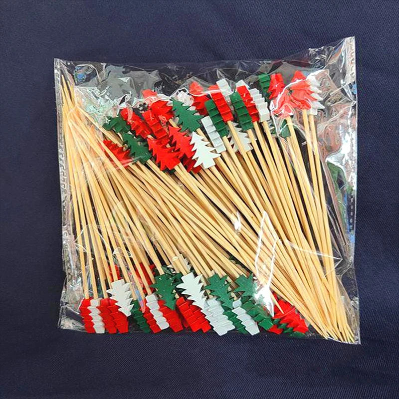50/100 pz Natale Bambù Spiedino Cocktail Picks Cupcake Topper Cibo Usa E Getta Dessert Stuzzicadenti Bastoni di Frutta Rifornimenti Del Partito