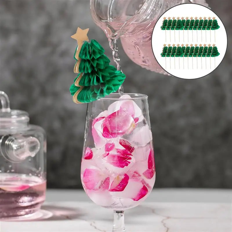 50 pezzi Cocktail Picks Xmas Tree Style Cup Picks Dessert bastoncini di frutta strumenti da Bar bastoncini di agitazione decorazione natalizia per feste di matrimonio