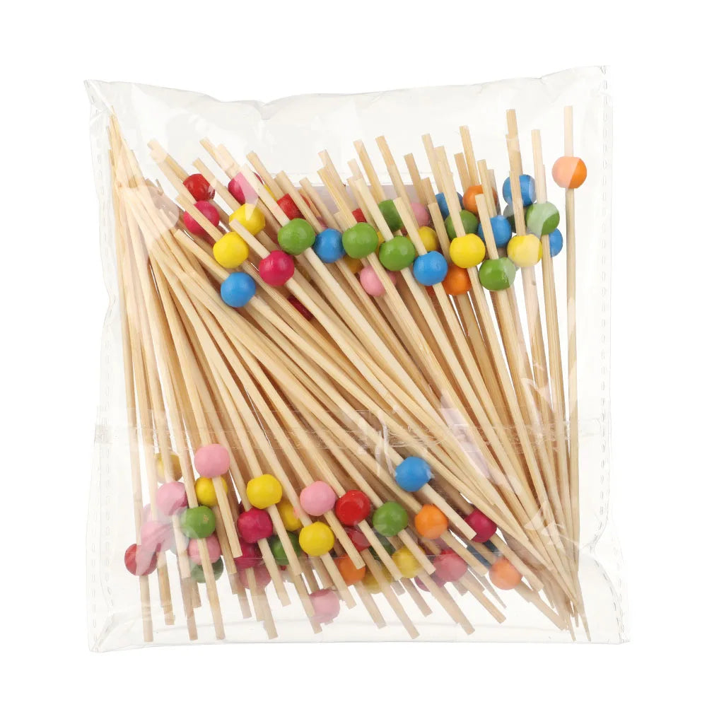 100 pezzi Barbeque Bar Tool Kitchen & Bar Cocktail Picks Bamboo Knot spiedini Fruit Forks Stick