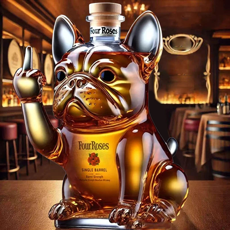 Divertente decanter per whisky con bottiglia di whisky con bulldog francese per scherzi, bar, ufficio e decorazioni per la casa, bottiglia per cocktail di vino