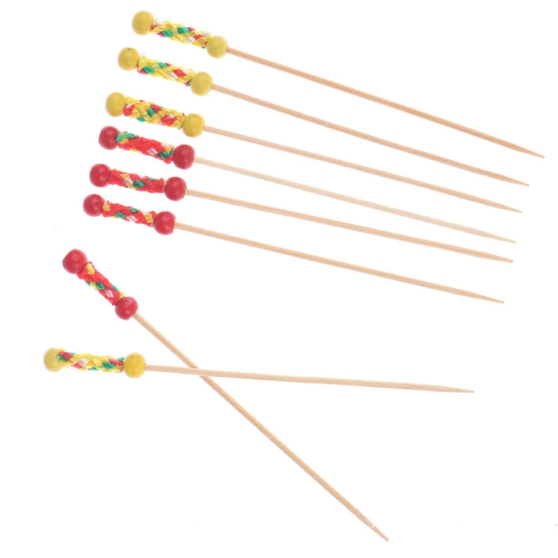 100 pz/pacco Creative Fruit Fork Cocktail Stick spiedini di bambù canditi Haws Stick utilizzato per la decorazione di cibo per matrimoni a Buffet