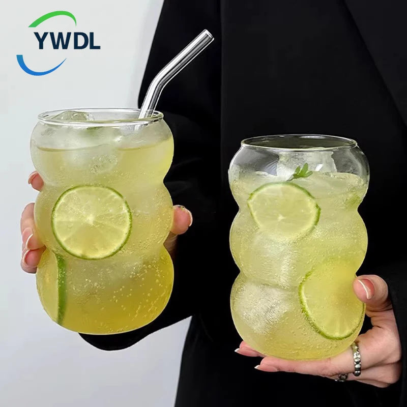 350/550ml Tazza di vetro trasparente Tazza di caffè freddo con cannuccia Dessert Succo di latte Bicchieri Tazza Bicchieri da cocktail per feste Tazza da tè