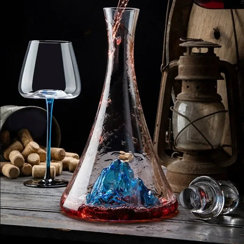 Decanter in vetro trasparente Iceberg blu di lusso leggero europeo Filtro per vino rosso di alto valore e divisore per vino Utensili per vino di fascia alta