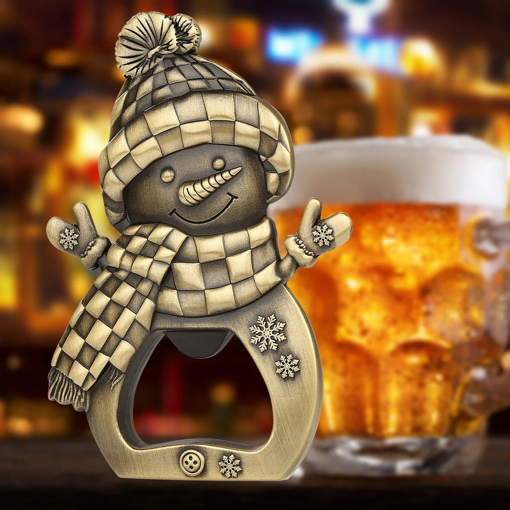 Apribottiglie da birra in metallo a forma di pupazzo di neve adorabile. Piccolo regalo di Natale creativo, cucina, bar, decorazione per feste, apribottiglie