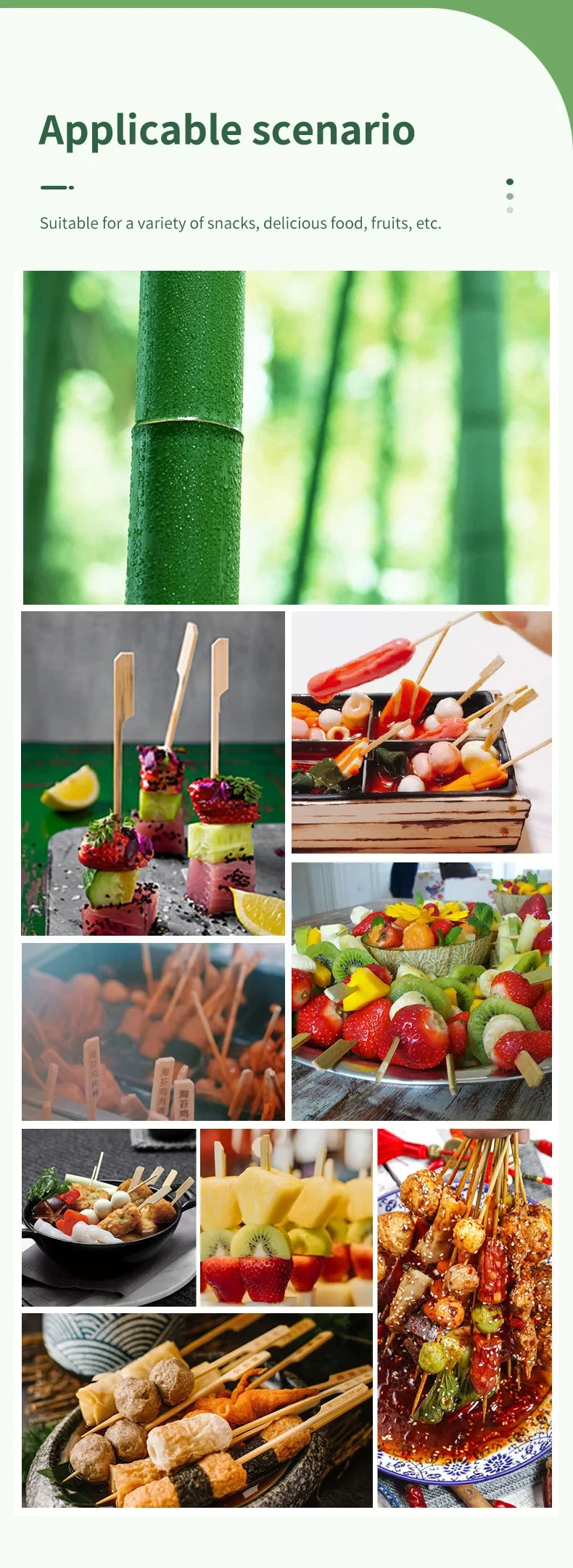 100 pezzi bastoncini di bambù spiedini di bambù naturali usa e getta barbecue bastoncini per barbecue per Kabob cocktail di frutta campeggio strumenti per barbecue per feste