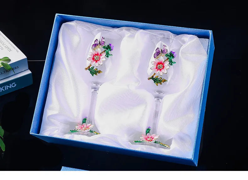 Decanter per tazze di vino rosso in vetro di cristallo smaltato a margherita Utensili per vino di lusso in vetro con piede alto per vino rosso