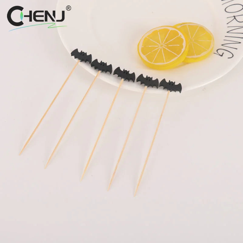 100 pz/set Zucca di Halloween Spiedini di Bambù Forchette da Frutta Buffet Dessert Stuzzicadenti Bastone da Cocktail Fantasma Pipistrello Decorazione