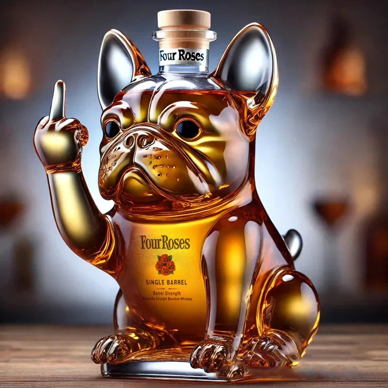 Divertente decanter per whisky con bottiglia di whisky con bulldog francese per scherzi, bar, ufficio e decorazioni per la casa, bottiglia per cocktail di vino