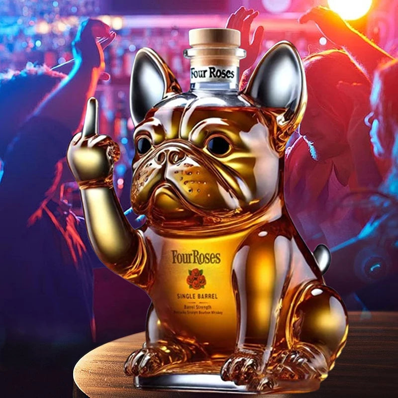 Divertente decanter per whisky con bottiglia di whisky con bulldog francese per scherzi, bar, ufficio e decorazioni per la casa, bottiglia per cocktail di vino