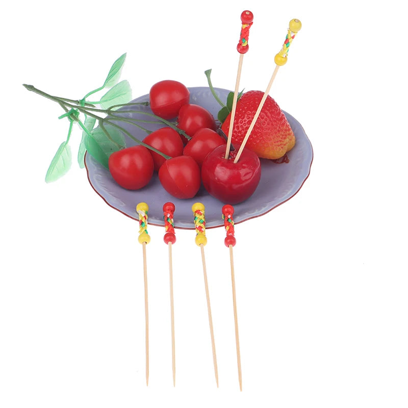 100 pz/pacco Creative Fruit Fork Cocktail Stick spiedini di bambù canditi Haws Stick utilizzato per la decorazione di cibo per matrimoni a Buffet