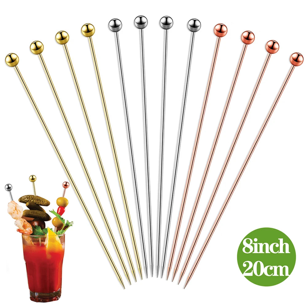 12 pezzi plettri da cocktail in acciaio inossidabile strumenti da bar bastoncini per agitare bevande decorazione bastoncini di frutta riutilizzabili plettro da cocktail per feste