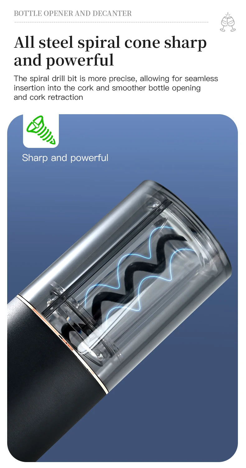 Decanter elettrico ricaricabile con pompa a vuoto veloce Set di apertura automatica per vino Aeratore per vino Decanter rapido elettronico