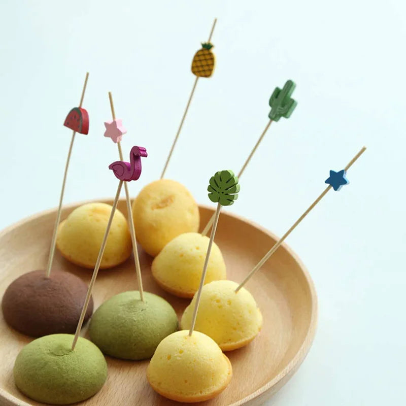 100 bastoncini da Cocktail spiedini di bambù scelte di frutta per Cocktail antipasti frutta dessert forniture per feste spiedini di frutta-fenicottero