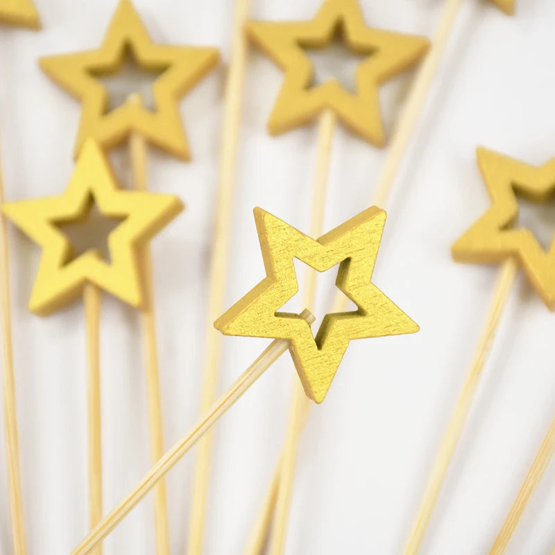 50/100PCS Stella D'oro Bastoni di Bambù Usa E Getta Natale Forchetta da Frutta in Legno Dessert Cocktail Picks Festa di Compleanno Buffet Stuzzicadenti