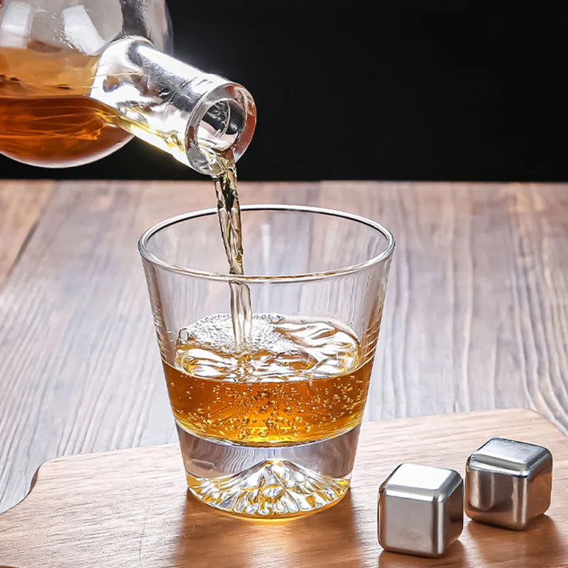 2pcs Sets Japanese Style Mount Fuji Glass Cup Snow Mountain Cup Snowflake Pattern Cocktail Glass Exquisite Foreign Wine Glass