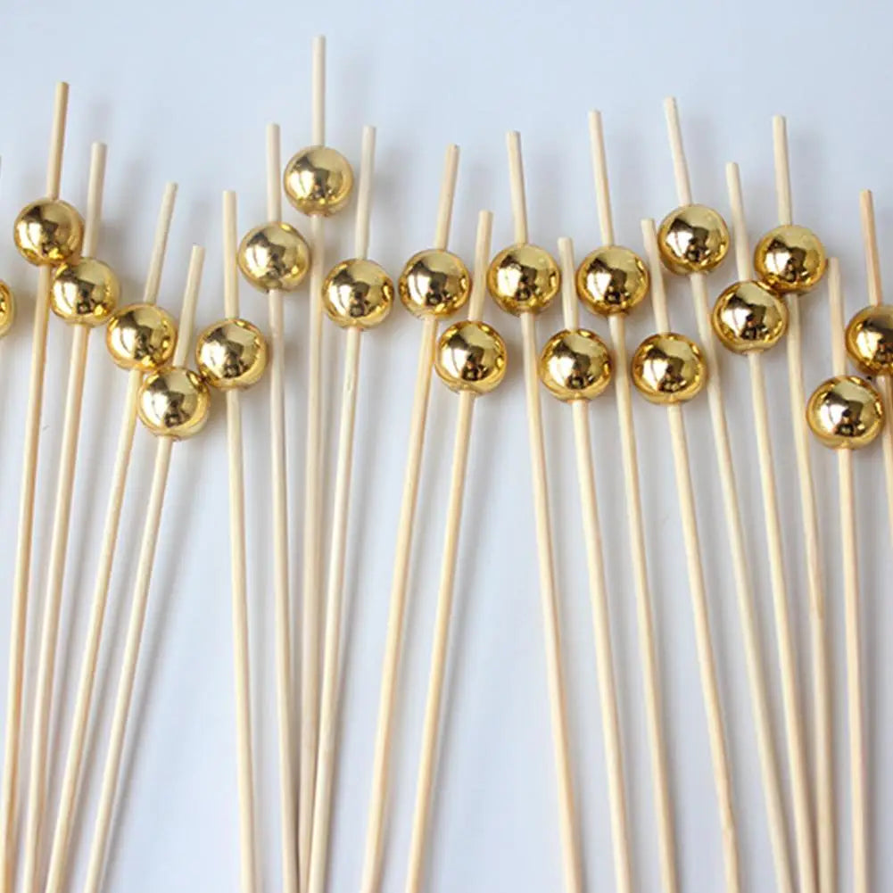 100/25 Pz Oro Perla Cocktail Picks Cibo Frutta Picks Festa di Nozze Torta Usa E Getta Dessert Cocktail Bastoni Buffet Stuzzicadenti