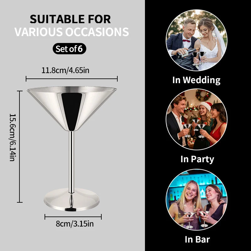 6 pezzi eleganti bicchieri da vino Martell 200 ml infrangibili in metallo acciaio inossidabile cocktail martell bicchieri da vino per feste bar matrimoni