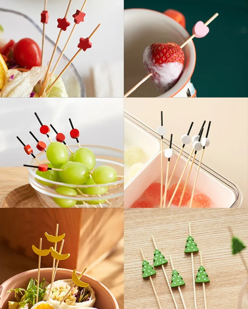 100 pezzi di bastoncini di frutta in bambù, buffet, cupcake, forchetta da frutta, dessert, insalata, cocktail, spiedino per decorazioni di nozze