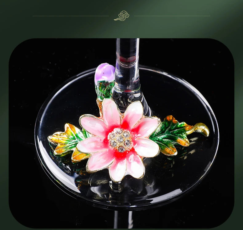 Decanter per tazze di vino rosso in vetro di cristallo smaltato a margherita Utensili per vino di lusso in vetro con piede alto per vino rosso