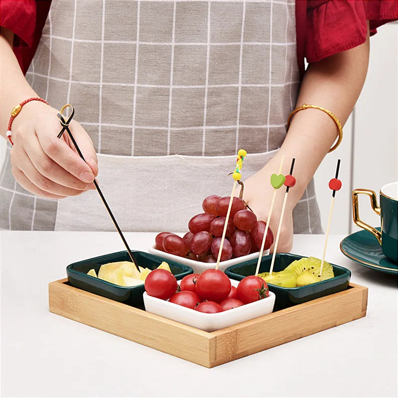 100 pezzi di bastoncini di frutta in bambù, buffet, cupcake, forchetta da frutta, dessert, insalata, cocktail, spiedino per decorazioni di nozze