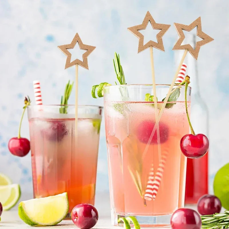 Pentagramma natalizio Bastoncino di bambù Oro Argento Plettri da cocktail Torta Stuzzicadenti decorativi Spiedini di frutta Forchette per la festa di Natale