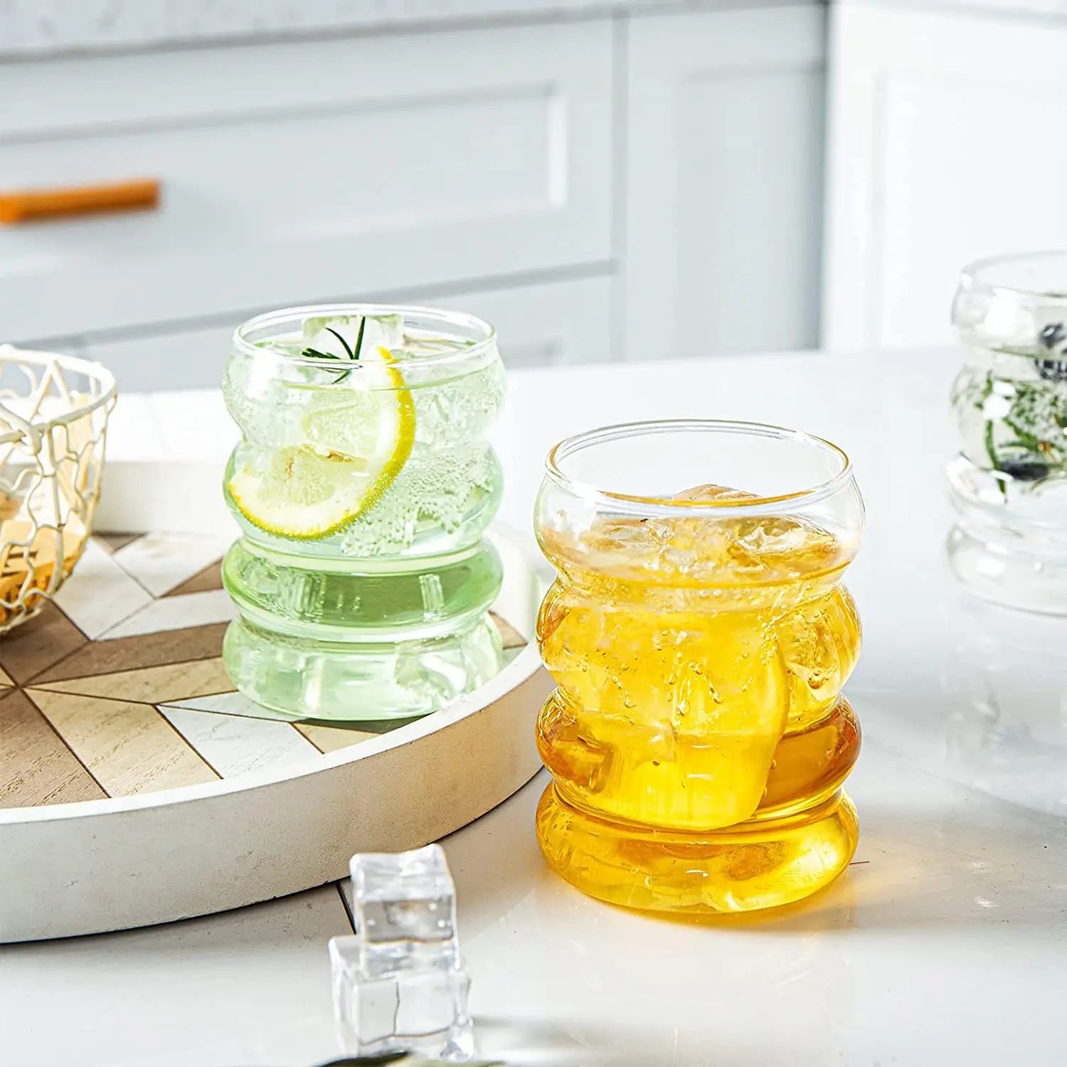 4 pezzi tazze di vetro creative tazza da caffè bicchieri trasparenti vetreria a costine tazze con cannucce set cocktail bicchieri di vetro di frutta