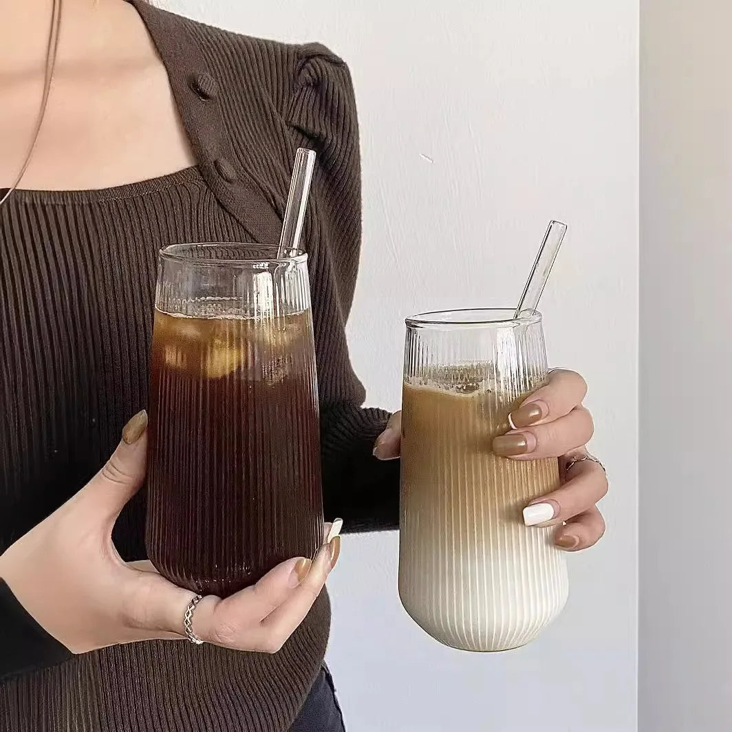 500Ml tazza di vetro a righe semplici vino caffè bicchieri bicchiere tazza di vetro acqua whisky birra Cocktail caffè latte bicchieri Bar Tool