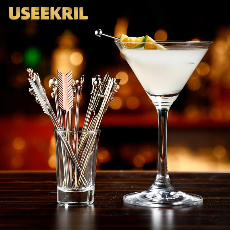 3 pezzi in acciaio inossidabile cocktail vino aghi plettri bastone riutilizzabili spiedini da cocktail in metallo olive antipasti bar festa di Natale