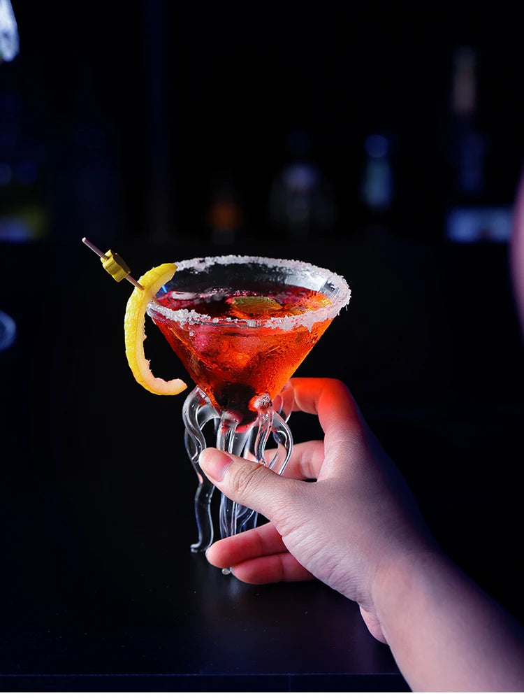 Bicchiere da cocktail creativo con pesciolini, polpo, cigno, uccello, calice trasparente con cannuccia, tazza di succo di vino per feste, bar, discoteca