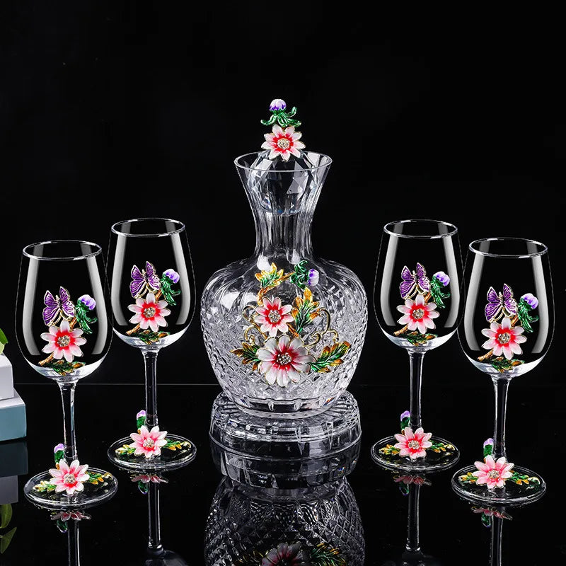 Decanter per tazze di vino rosso in vetro di cristallo smaltato a margherita Utensili per vino di lusso in vetro con piede alto per vino rosso