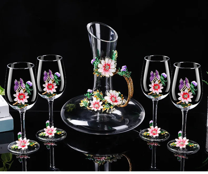 Decanter per tazze di vino rosso in vetro di cristallo smaltato a margherita Utensili per vino di lusso in vetro con piede alto per vino rosso