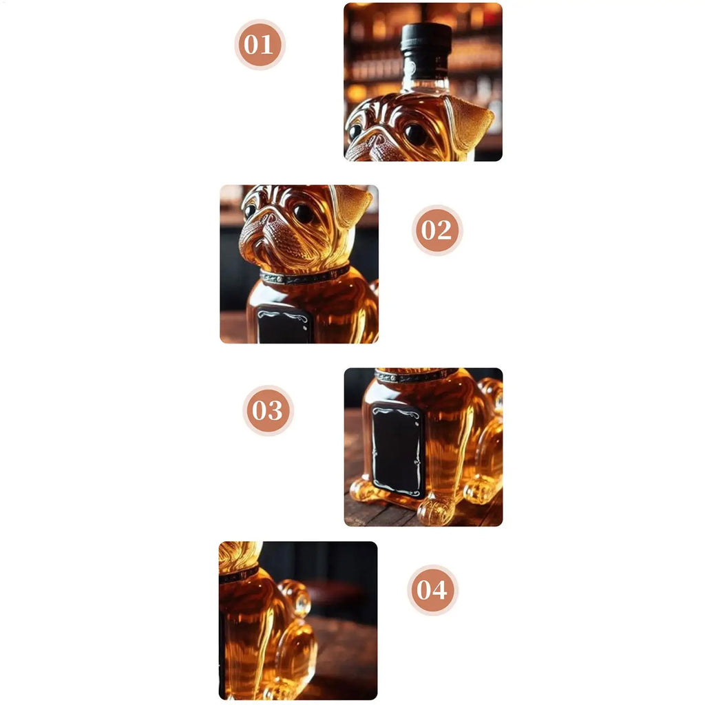 Decanter per animali creativo da 300 ml Bottiglia di liquore in vetro realistico Ispirato a Bulldog Whisky Vino Brandy Scotchs Bourbon Vodka Decanter