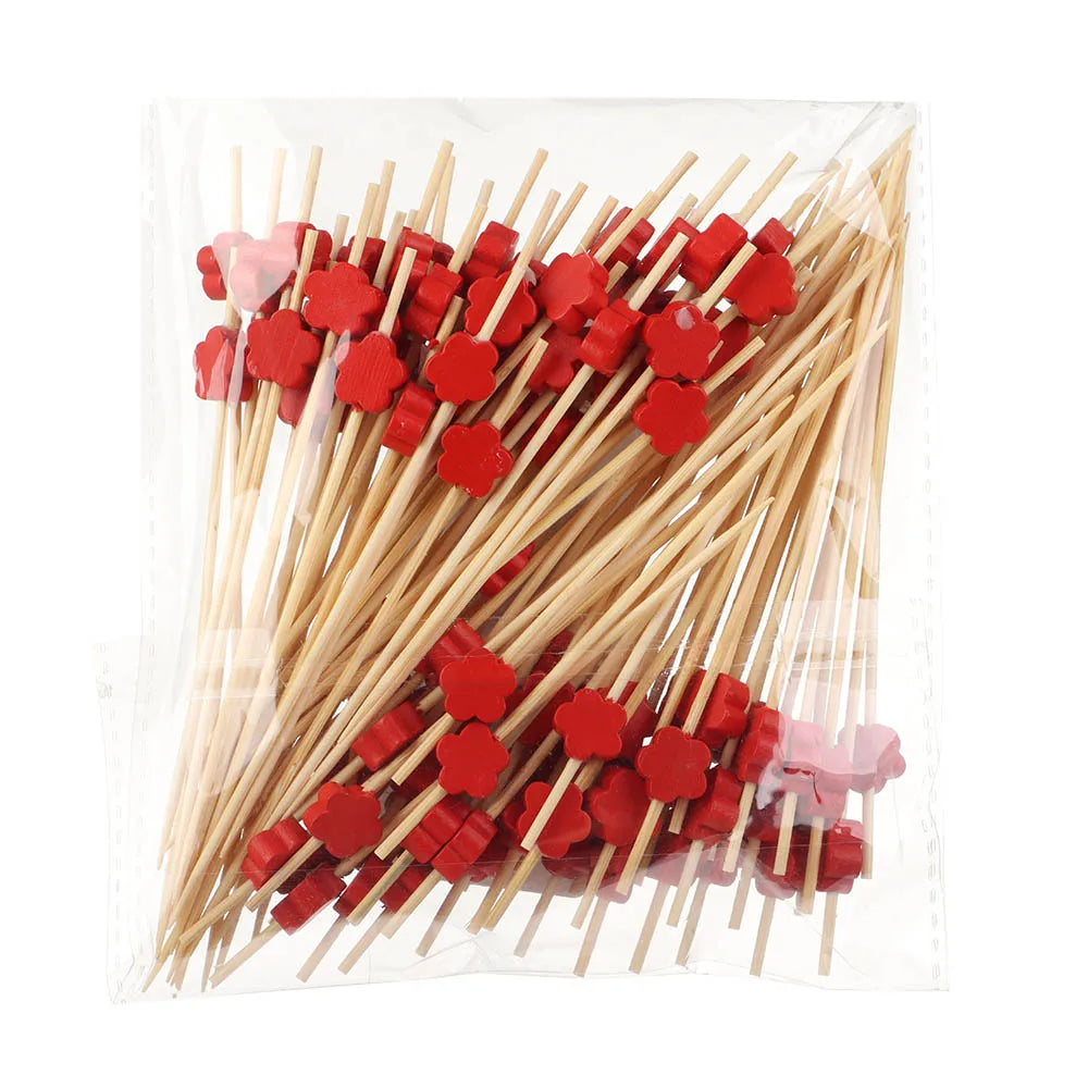 100 pezzi Barbeque Bar Tool Kitchen & Bar Cocktail Picks Bamboo Knot spiedini Fruit Forks Stick