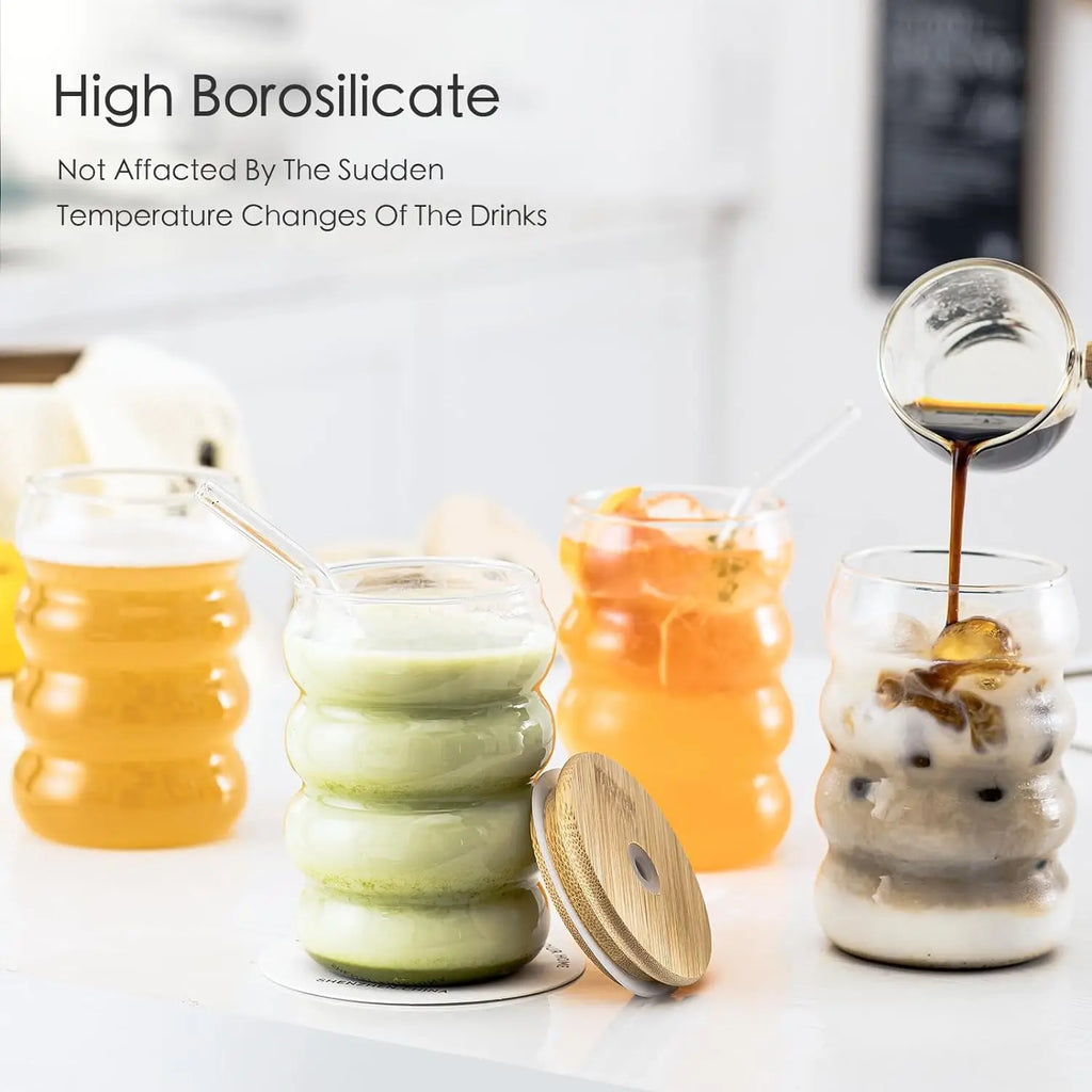 4 pezzi tazze di vetro creative tazza da caffè bicchieri trasparenti vetreria a costine tazze con cannucce set cocktail bicchieri di vetro di frutta