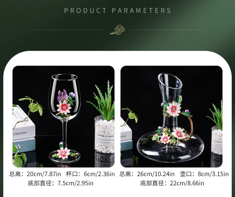 Decanter per tazze di vino rosso in vetro di cristallo smaltato a margherita Utensili per vino di lusso in vetro con piede alto per vino rosso