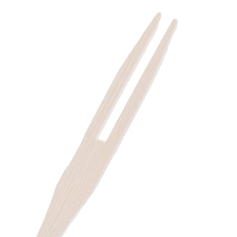 100 pz usa e getta 9cm lunghezza forchette di bambù forchette di frutta Cocktail frutta Picks spiedini bastoncini naturali utensile da Dessert per feste