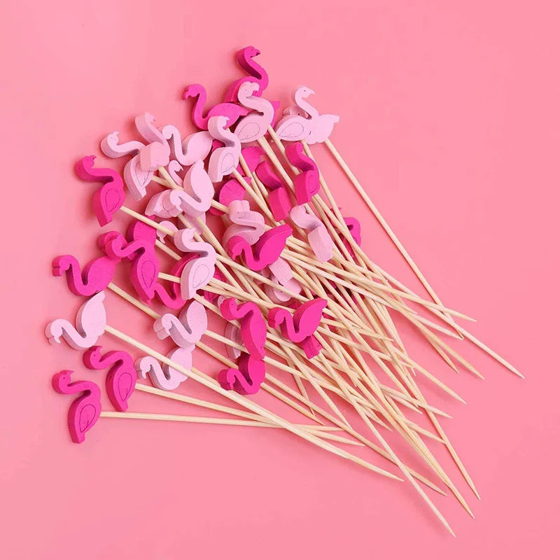 100 bastoncini da Cocktail spiedini di bambù scelte di frutta per Cocktail antipasti frutta dessert forniture per feste spiedini di frutta-fenicottero