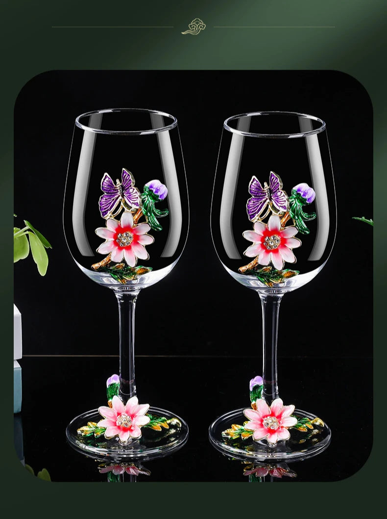 Decanter per tazze di vino rosso in vetro di cristallo smaltato a margherita Utensili per vino di lusso in vetro con piede alto per vino rosso